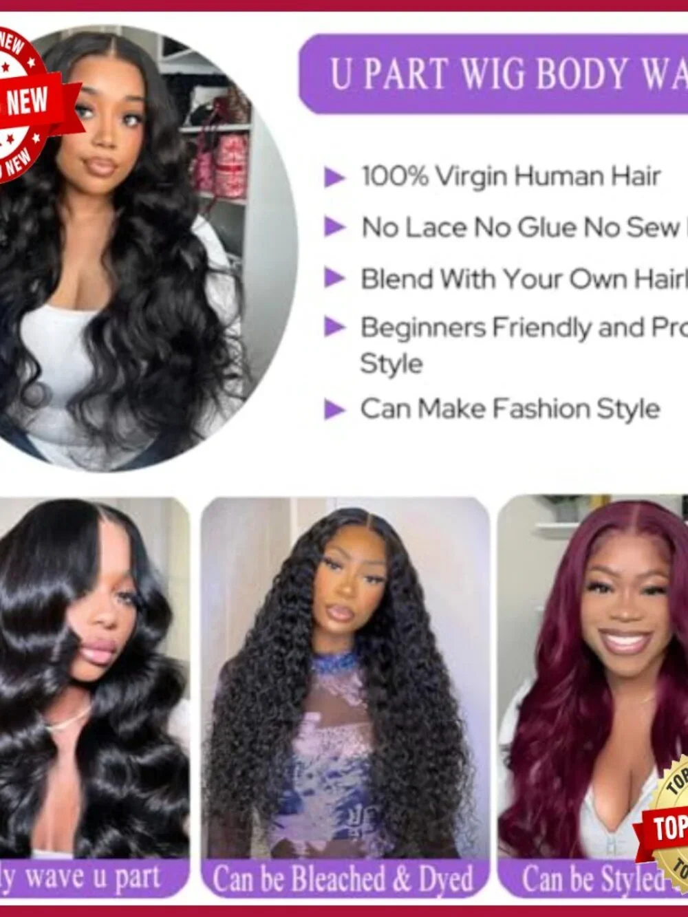20 Inch Body Wave Human Hair U Part Wig Clip In Extension
